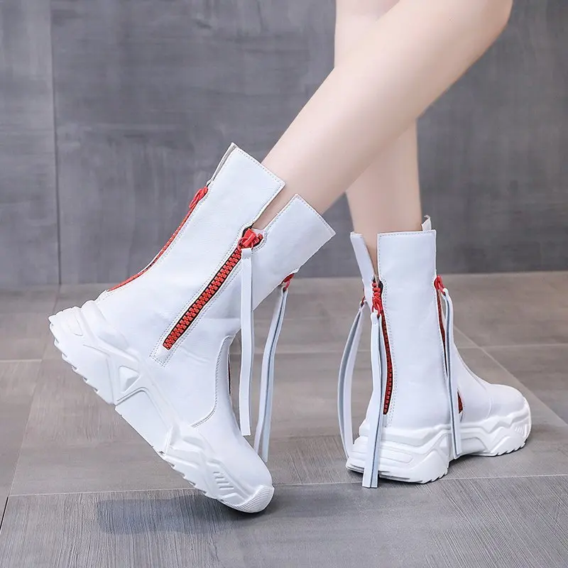 

Женские зимние ботинки с круглым носком, высокие ботинки на платформе, белые женские ботинки на плоской подошве, женские ботинки до середин...