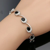 luxurious 925 sterling silver jewelry zircon crystal chainlink charm bracelets for women
