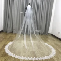 2022 new real photo one layer pendant lace white ivory church wedding veil long bridal veil wedding accessories
