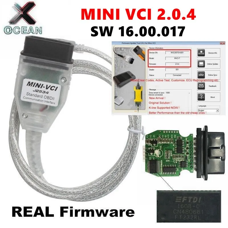Реальный V2.0.4 мини VCI SW V16.00.017 для TOYOTA Techstream FTDI FT232RL чип MINI J2534 OBD2 автомобильный