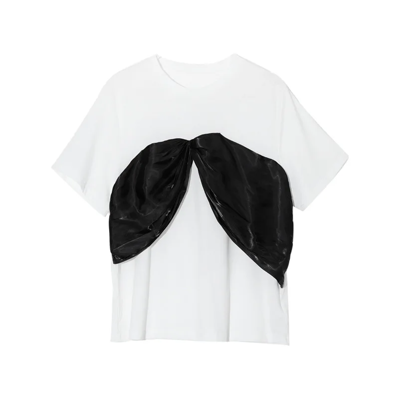 

Chic Patchwork Design Short Sleeve Tshirts for Women Casual Loose Soft Shirt Woman 2021 Spring Elegant All-match Female Tops