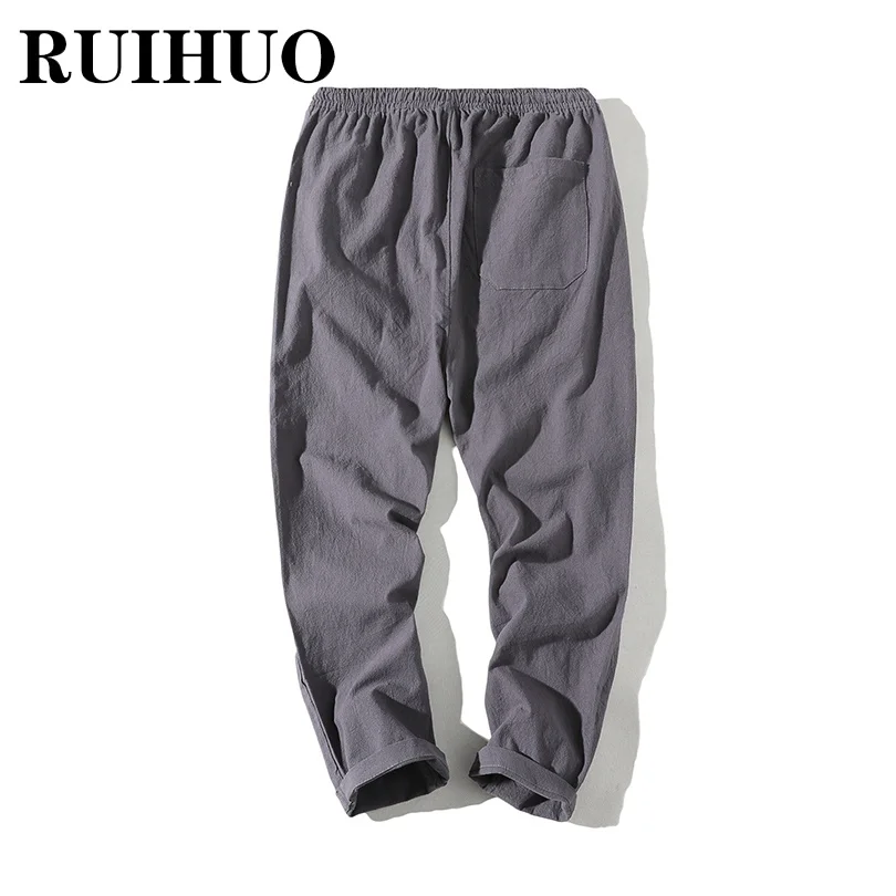

RUIHUO 2021 New Linen Solid Harem Pants Men Trousers Joggers Casual Pants Men Sweatpants Hip Hop Streetwear Male Plus Size M-5XL