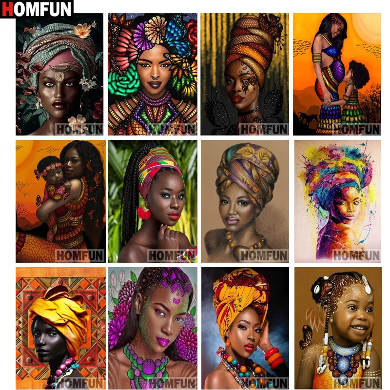 Картина Стразы HOMFUN Хрустальный декор алмазная живопись Африканская женщина 3D