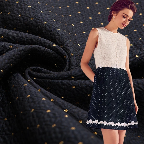 

95 polyester 5 golden bright silk British tide brand retro small daisy 3D jacquard dress fabric dress suit fabric 225gsm