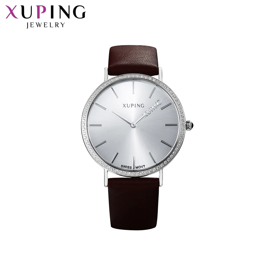Xuping белые синтетические кубические циркониевые часы мужские круглые из