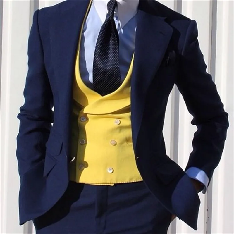 Yellow Double Breasted Wedding Waistcoat Mens Vests Slim Fit Latest Design Fashion Best Men British Style Men Vests