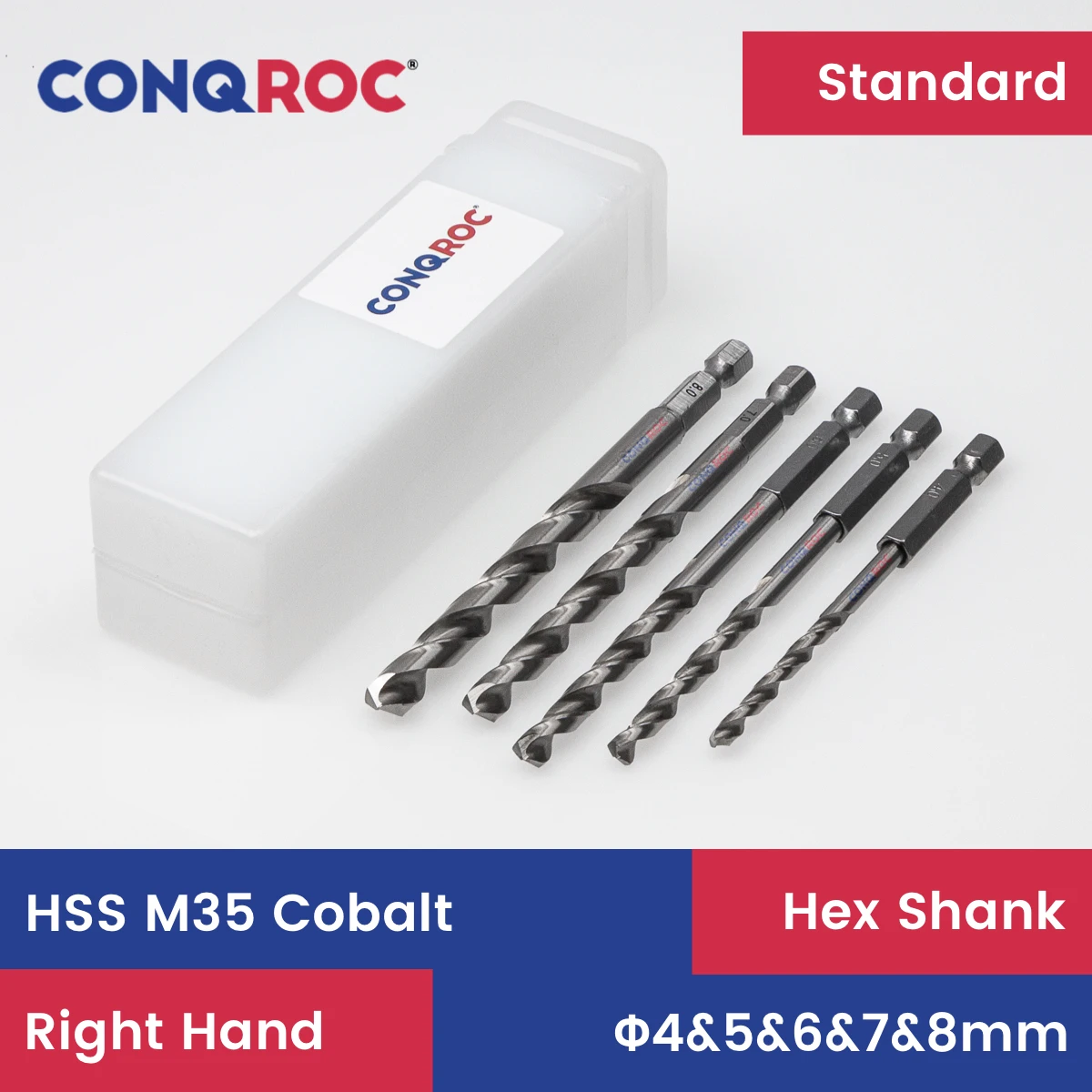5 Pieces HSS M35 Cobalt Drill Bits Set Hex Shank 4mm&5mm&6mm&7mm&8mm High Quality