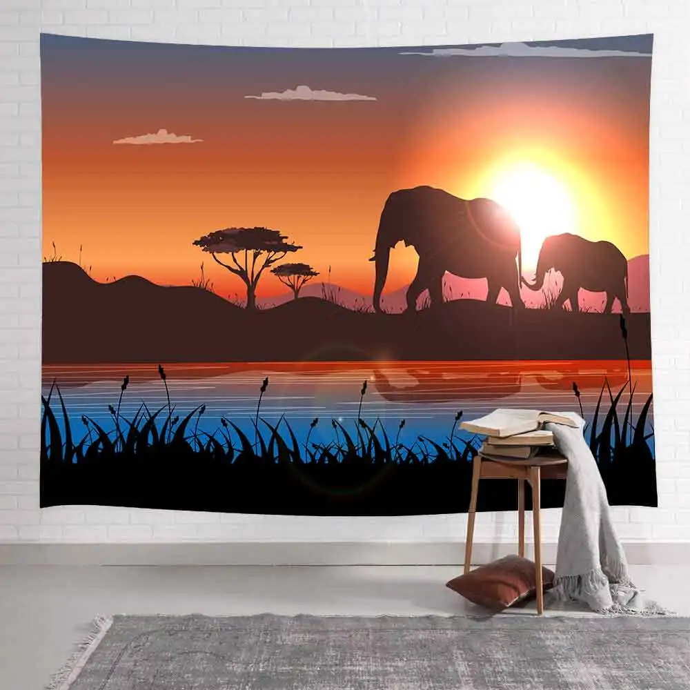 Simсант гобелен с изображением бабочек летний пейзаж закат Африканский слон