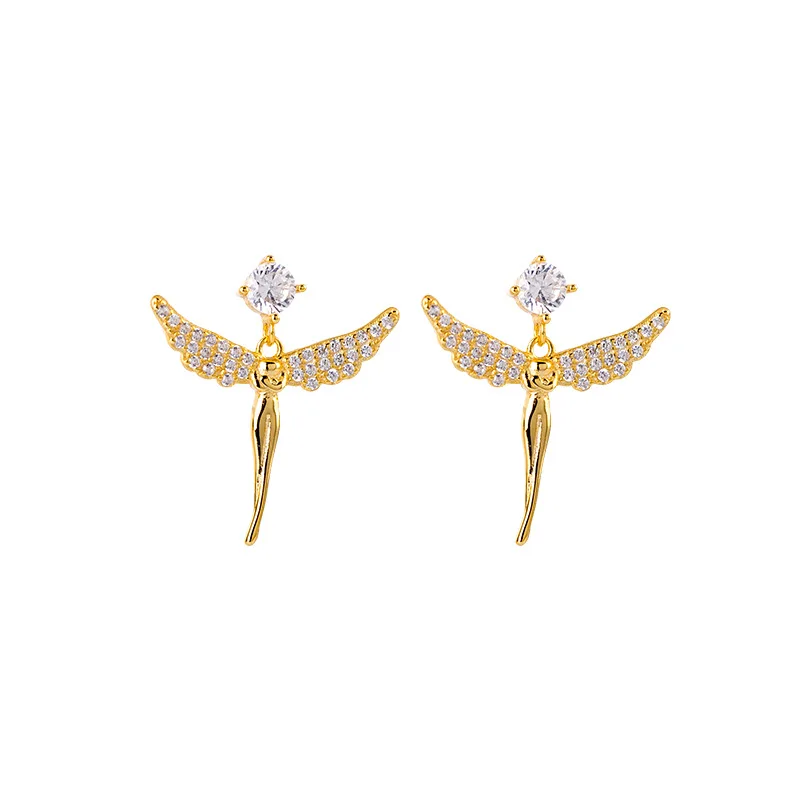 

Vintage 925 Sterling Silver Stud Earrings Exquisite Micro Zircon Geometric Wings Earrings for Women Simple Fashion Jewelry