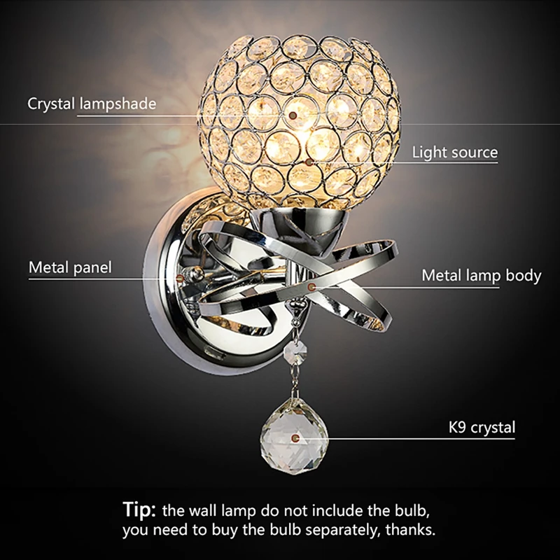 

Modern Style home lighting living room Wall Lamp Luxury Crystal Lampshade Pendant Wall Light Holder E14 Socket (No Bulb Included