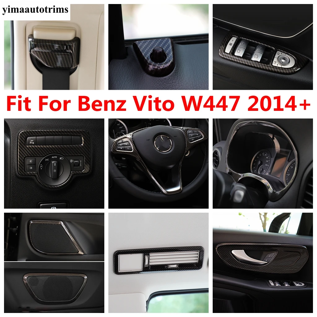 

Carbon Fiber Accessories For Benz Vito W447 2014 - 2021 Air AC Handle Bowl Steering Wheel Gear Head Light Door Strip Cover Trim