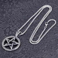 vintage five pointed star ring pendant necklace for man popular jewelry carved metal chain accessories male gifts wholesale