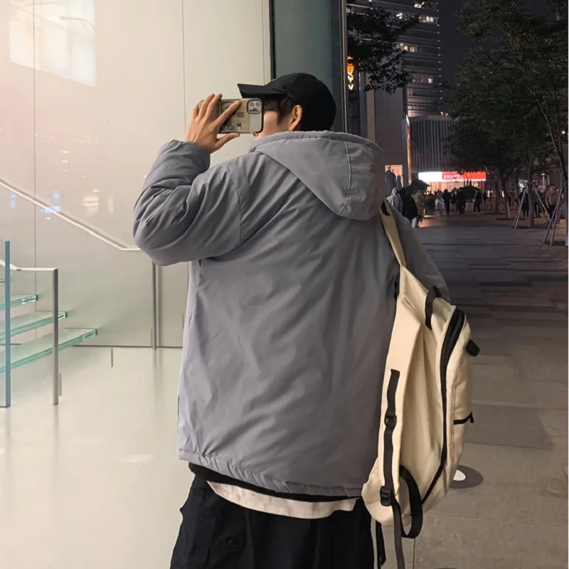 Men's Ins Loose Hooded Tooling Cotton Clothing Korean Fashion Casual Thick Bread Jacket Winter Coat Harajuku Men's Clothing