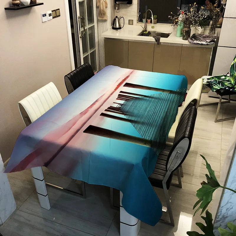 

Home decorative landscape painting pattern printing washable tablecloth