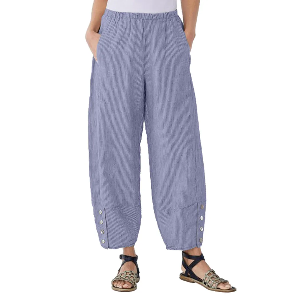 Брюки женские льняные с завышенной талией джоггеры длинные брюки однотонные