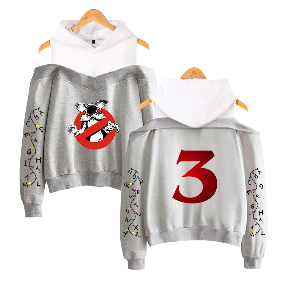 

New Creative Design Stranger things 3 Off-Shoulder Sweatshirts Women Fashion Sexy Hoodies Stranger things 3 Off-shoulder Hoodies