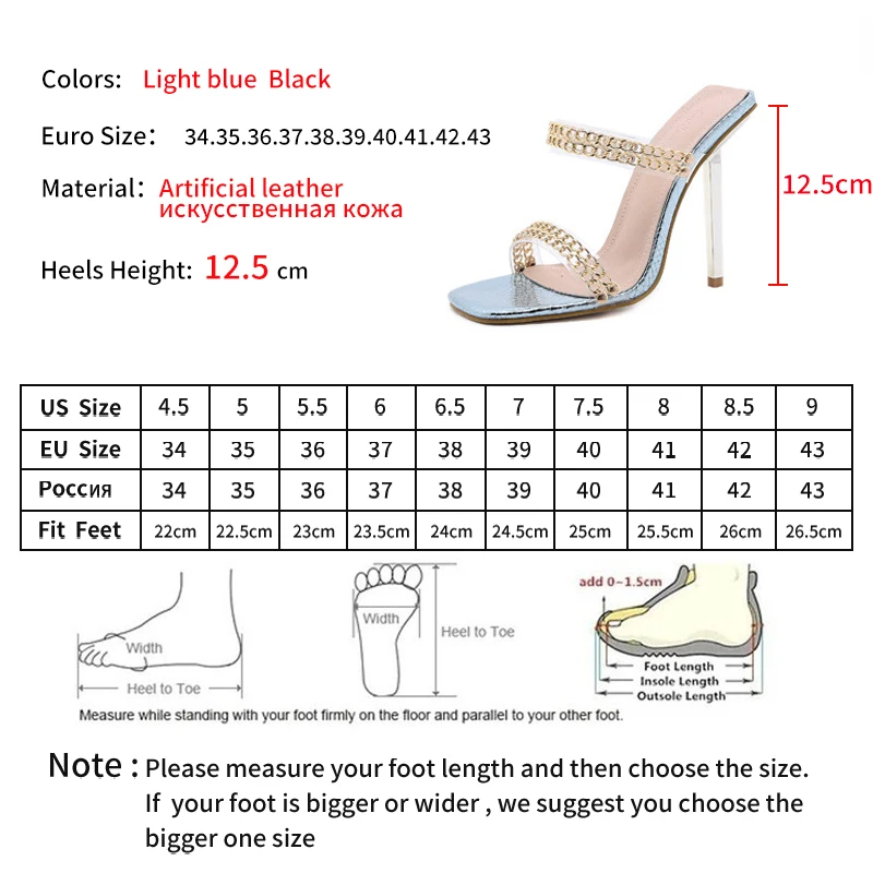 

LEOPARD LAND Summer Slippers Women Square Head Sandals High-heeled Chain Iron Heel Transparent Word with High-heeled Sandals JXQ
