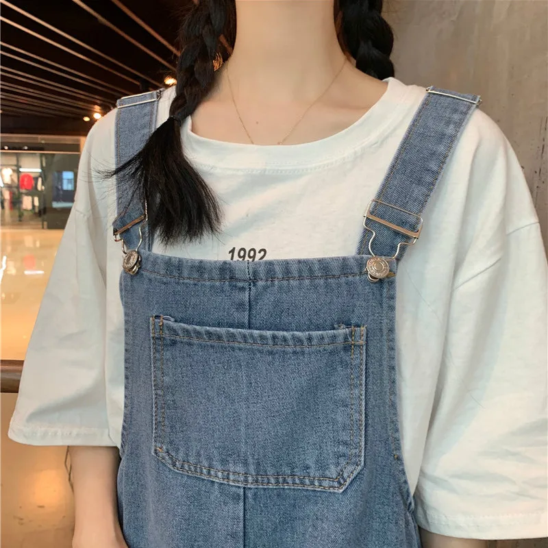 

Rompers Women Kawaii Ulzzang High Waist Denim Summer 2020 New Loose Korean Style Student All-match Trendy Womens Trousers Chic