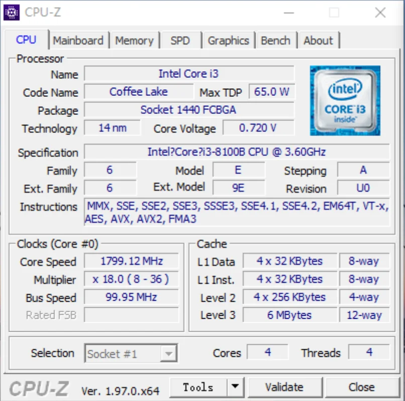 

Процессор Intel 8TH COFFEE LAKE Core I3-8100B SRDEC, модифицированный ЦПУ BGA в LGA1151 4C4T 3,6 ГГц 65 Вт, справочная информация