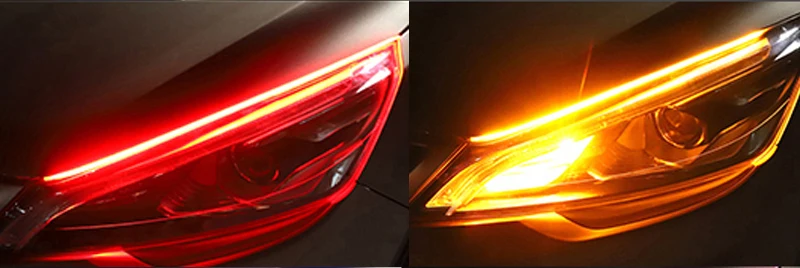 Red-Yellow Niscarda 2 шт. 60 см Янтарный гибкие светодио дный светодиодные DRL газа фар автомобиля дневные ходовые огни вождения белый поворотов желтый лампа - Color: Red-Yellow