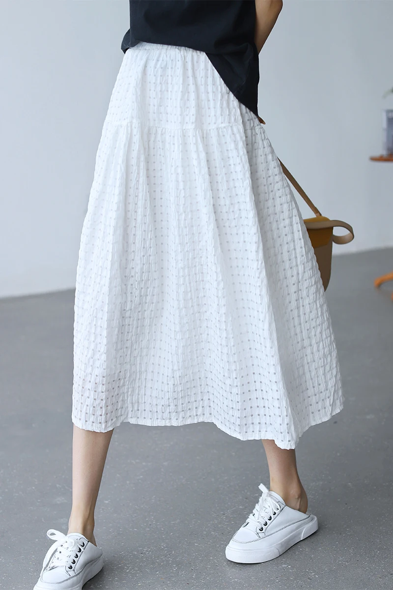 

New Summer Woman A-line White Skirt High Waist Girl's faldas Korean Japanese Style Ladies Sweet Cotton Skirts for Women DM