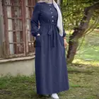 Кафтан, однотонный, на пуговицах, макси, женский джинсовый синий сарафан, Повседневная рубашка с длинным рукавом, женское платье, 2021