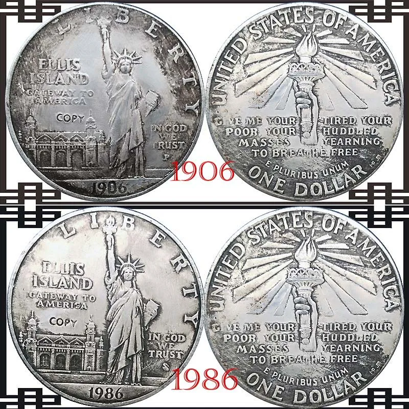 1906 американская копия монет США свободы 1 доллар Монета Остров Эллис медные