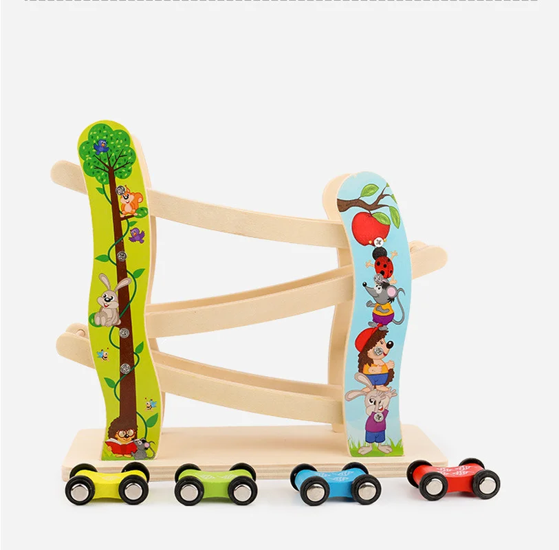 Раздвижные игрушечные машинки для деревянной железной дороги 3-этажная трасса и 4