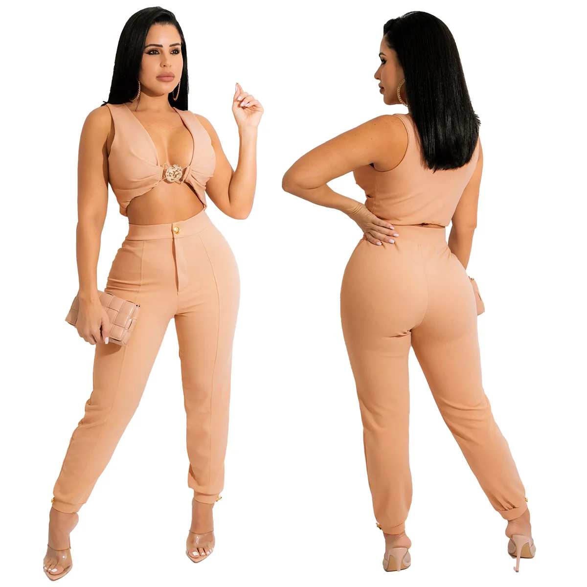 

Комплект из двух предметов Женский, пикантный элегантный укороченный топ и брюки, комплект из двух предметов