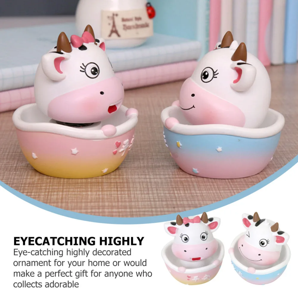 

2Pcs Resin Cattle Shaking Head Car Ornaments Chinese Ox New Year Auto Decoration