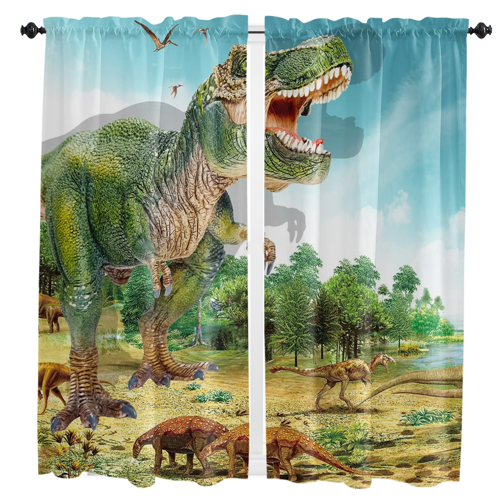 

Занавески в виде динозавра с зеленым лесом для детской, спальни, гостиной, коридора, оконные шторы для кухни, Фотошторы