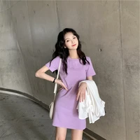 2021 new casual korean style fashion clothing summer woman mid length solid color dress clothes short elegant ladies dresses