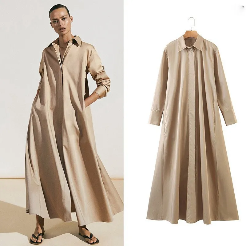 

Autumn Women Long Shirtdress Femme Elegant New coat Casual Loose Mididress