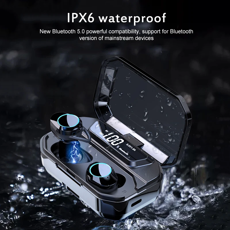 Беспроводные стереонаушники 9D TWS G02 Bluetooth водонепроницаемые наушники IPX7 3300 мАч LED