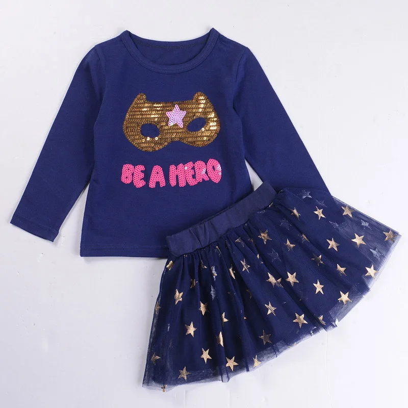 blue BTZ237-02 Humor Bear/новая осенняя одежда для маленьких девочек комплекты одежды для девочек футболка с длинными рукавами и рисунком кота из пайеток+ юбка со звездами повседневные костюмы для девочек из 2 предметов - Цвет: blue BTZ237-02