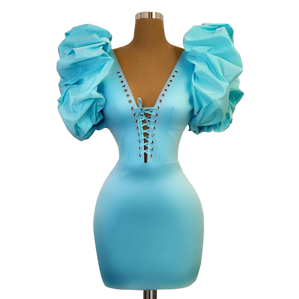 2021 синие пышные плечи Короткие Мини коктейльные платья элегантные свадебные платья для женщин