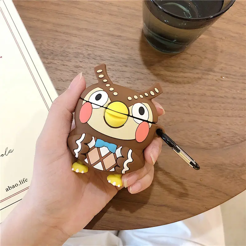 

For AirPod 1 2 Cute Cartoon Animal Crossing Owl Soft Silicone Earphone Cases For Airpods Pro Case Cover Funda + Keychain MNL1