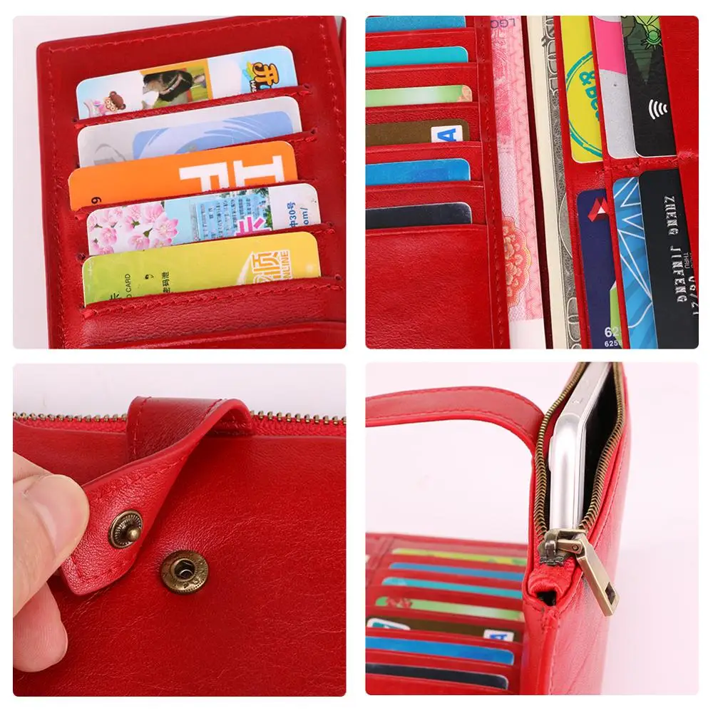 

New Design RFID Women Long Wallet Cow Leather Zipper Purse Fashion Phone Case Female Cards Holder Zipper Coin Purse