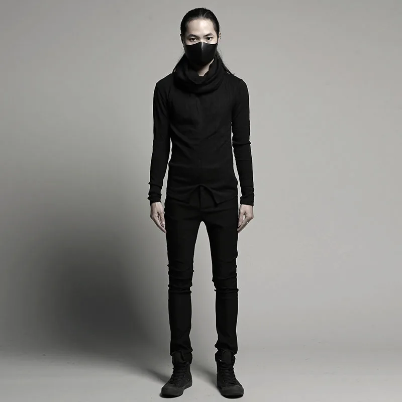 Мужская приталенная водолазка темно черный свитер с воротником стойкой весна