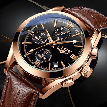 2020 LIGE New Fashion Mens Watches Top Brand Luxury Military Quartz Watch Casual Leather Waterproof Sport Chronograph Watch Men-36708