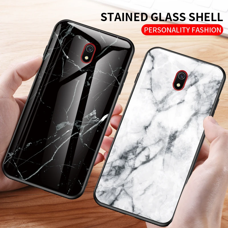 KEYSION Marble Tempered Glass Case For Xiaomi Redmi 8A 7A K20 Note 8 Pro Silicone Phone Cover Mi 9T 9 SE Lite |