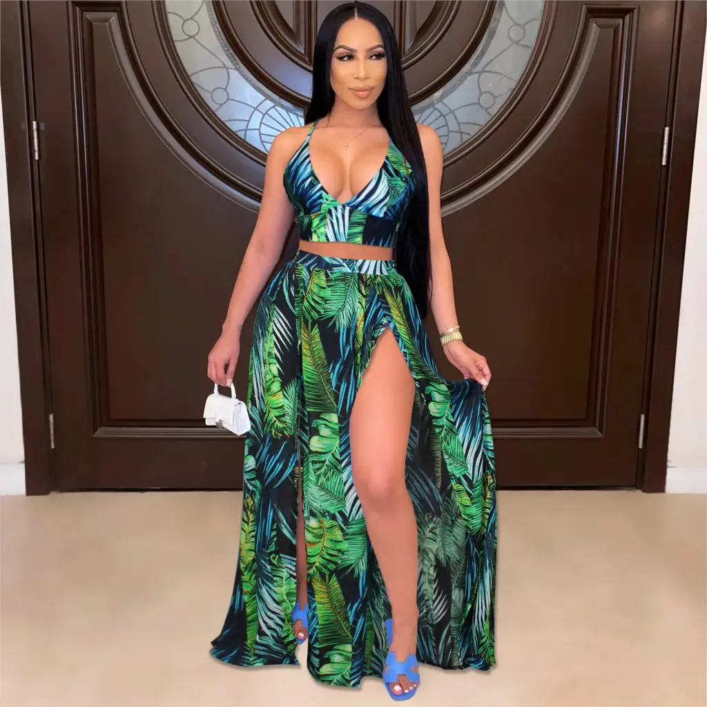 

2 шт. комплект в богемном стиле пляжная женская обувь с цветочным принтом и коротким топы на бретелях и юбка с завышенной талией, плиссирован...