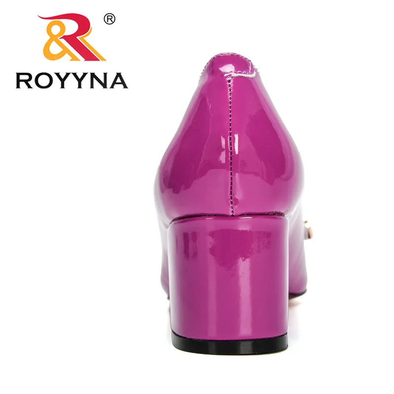 ROYYNA 2021 New Designers Patent Leather Dress Shoes Women Thick Heels Pumps Buckle Strap Ladies Shoes Zapatos Mujer Comfortable