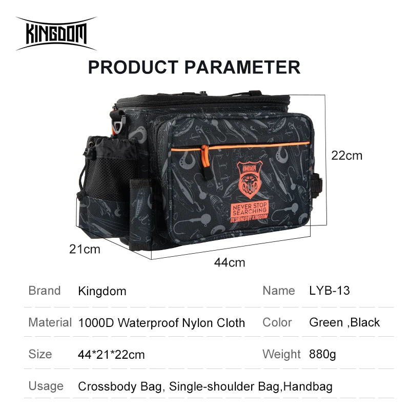 Kingdom Waterproof Multifunctional Fishing Bags 44*21*22cm 1000D Nylon Cloth Lure Box Tackle Backpack Outdoor Sport Shoulder Bag | Спорт и