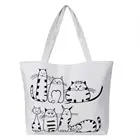 Холщовая Сумка на плечо для женщин, женская вместительная пляжная сумочка с принтом мультяшного кота, тканевый тоут для покупок
