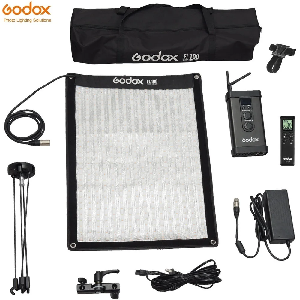 

Godox 40*60cm FL100 100W Flexible Foldable Cloth LED Video Light 3300-5600K Bi-color with Controller Remote Control X-shaped