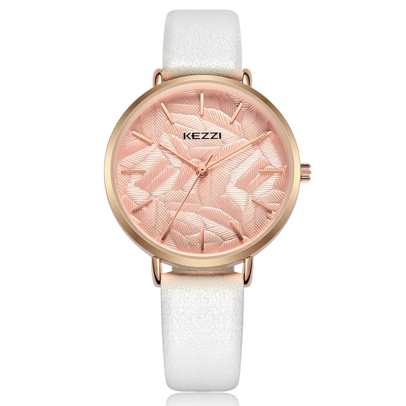 white watch KEZZI, женские кварцевые часы с кожаным ремешком, элегантное голубое небо, модные женские наручные часы, Relojes Para Mujer - Цвет: white watch