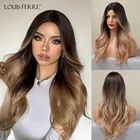 Парик LOUIS FERRE для женщин, длинные волнистые волосы черного и коричневого цвета, термостойкие синтетические, средней длины, для косплея