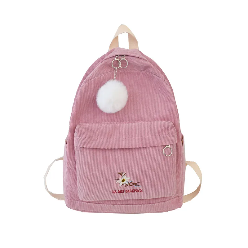 

Solid Color Cute Stripe Corduroy Backpack Student School Bag Harajuku Female Shoulder Bags Teenage Girl Backpacks