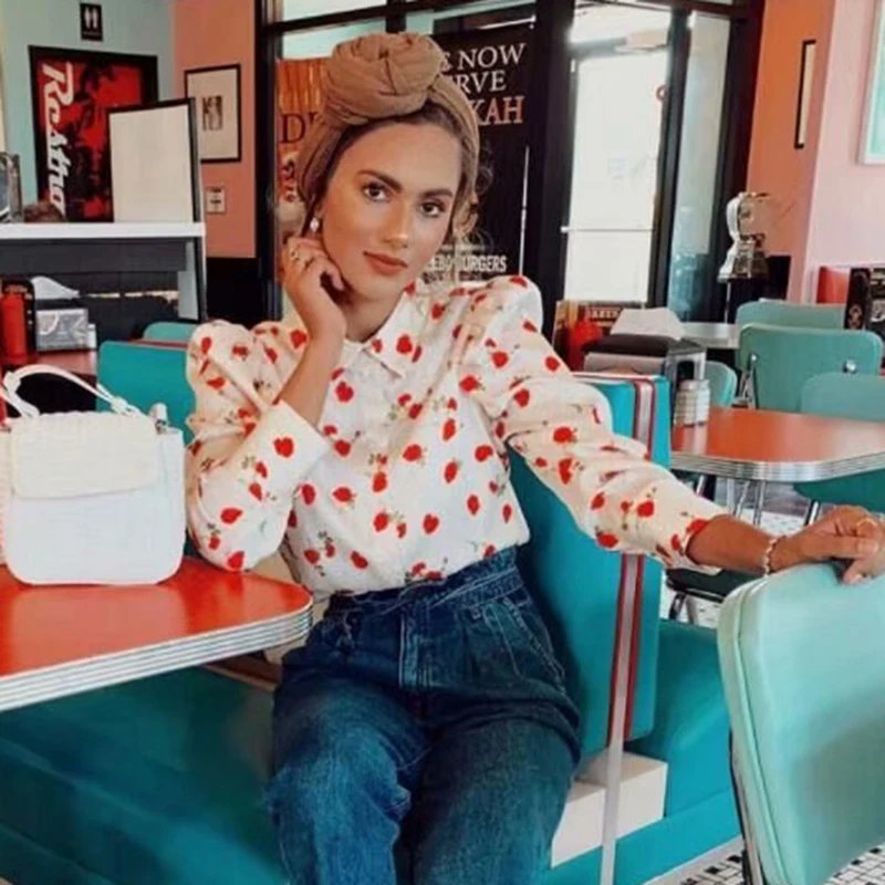 Женские шифоновые топы с цветочным принтом модные блузки длинным рукавом в стиле